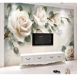 3D Custom Mural Painting White Rose Flowers Paper